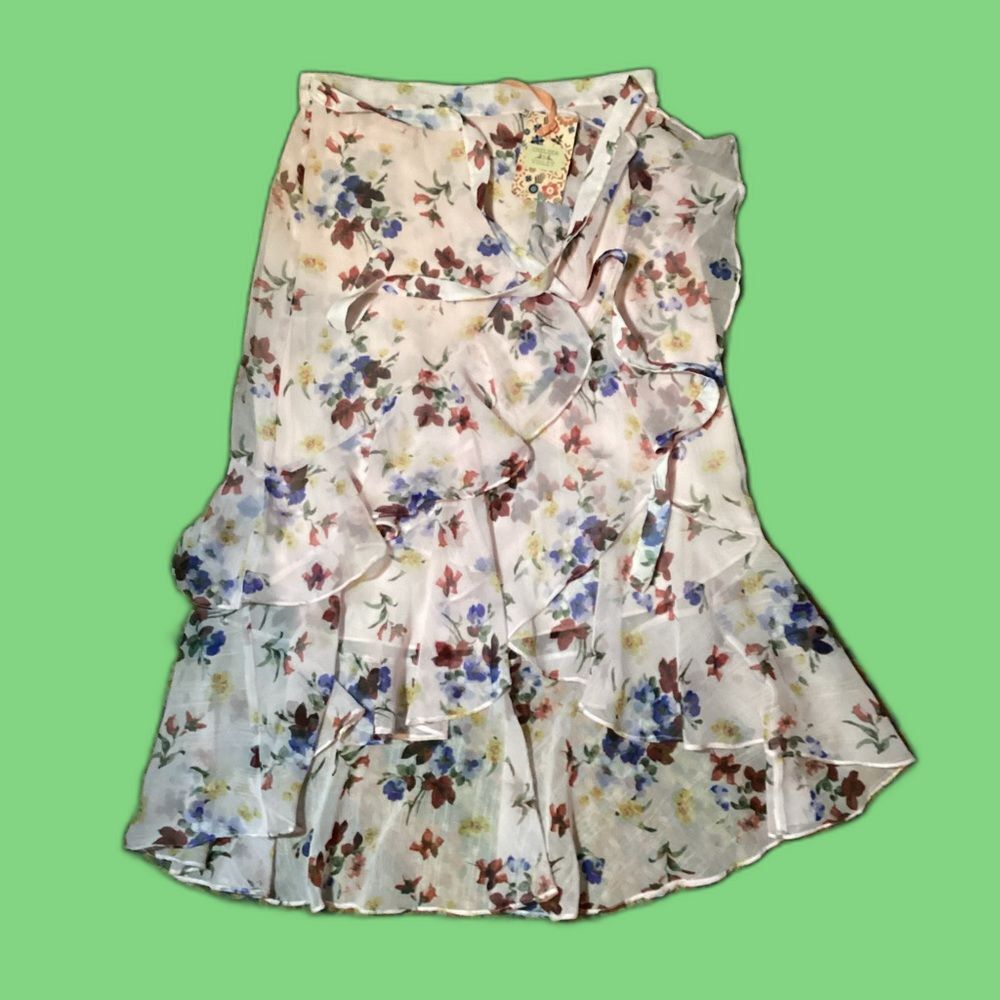 Chelsea & Violet L Floral Ruffle Skirt Wrap Skirt Layered & Lined Pink Floral